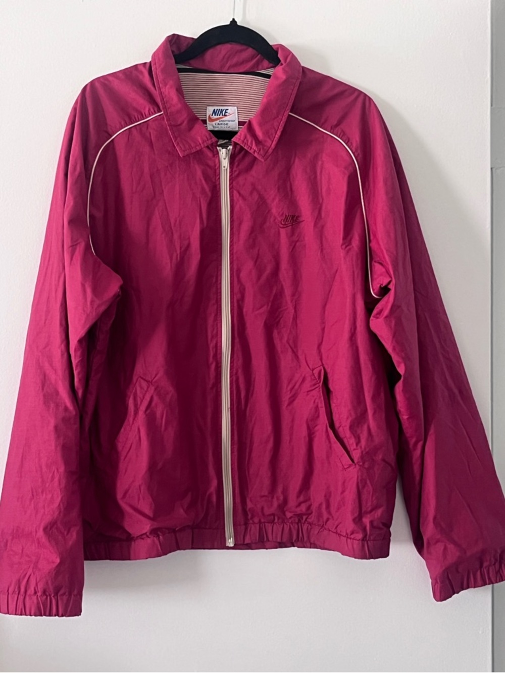 Vintage Nike Windbreaker Jacket Red Striped Lined Full Zip Men’s Retro